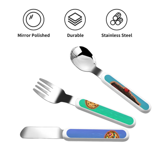 guitos™ Stash Chocolate Cookie Sweets Kids Cutlery Set Stainless Steel Utensils Fork Spoon Knife Travel Case Sweets Gecko Graphic (Teal/Blue)