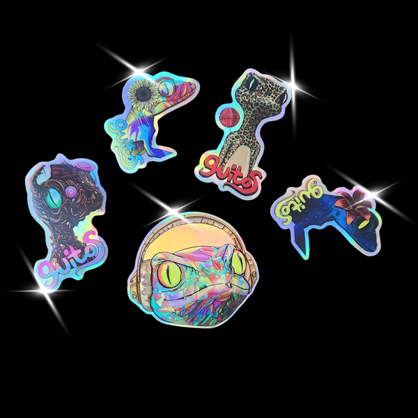 guitos Gecko Holographic Waterproof Vinyl Stickers 5-Pack Bundle