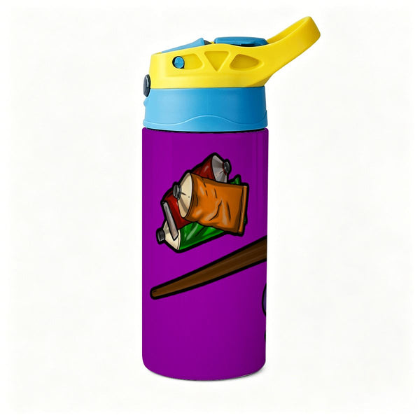 guitos™ Max Artist Paint Palette Kids Water Bottle Toddler Preschool Kindergarten Flip Straw Handle Leakproof Artist Gecko Graphic (Purple/Yellow)