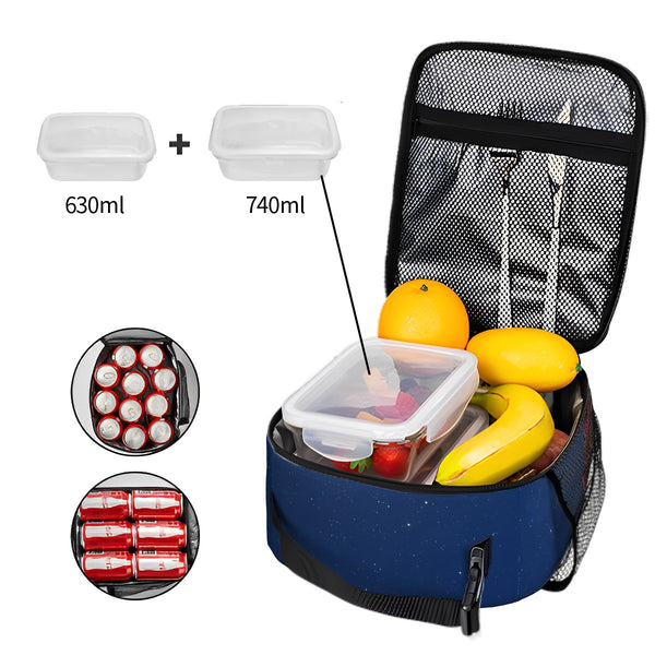 guitos™ Luna Midnight Floral Moon Insulated Lunch Bag Kids Elementary School Lunch Box Starry Gecko Graphic (Midnight Blue)