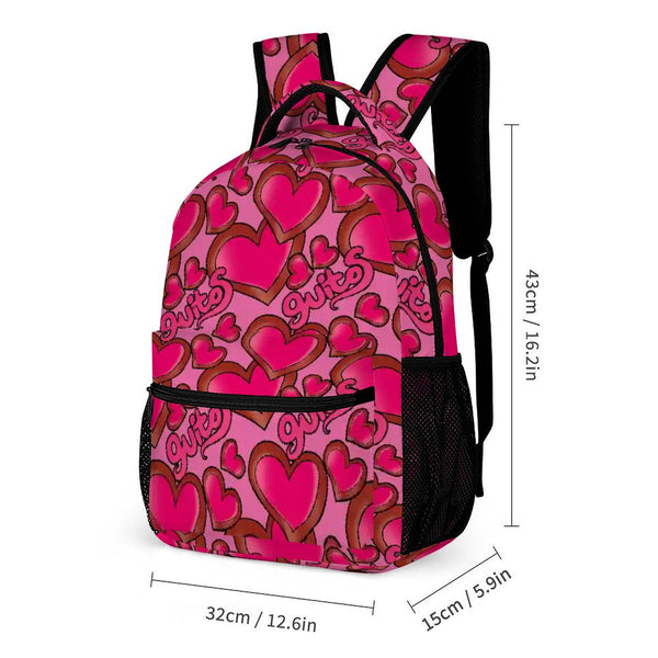 guitos™ Joyride Big Hearts Backpack Kids Elementary Middle School School Bag Bookbag Gecko Graphic (Pink/Red)