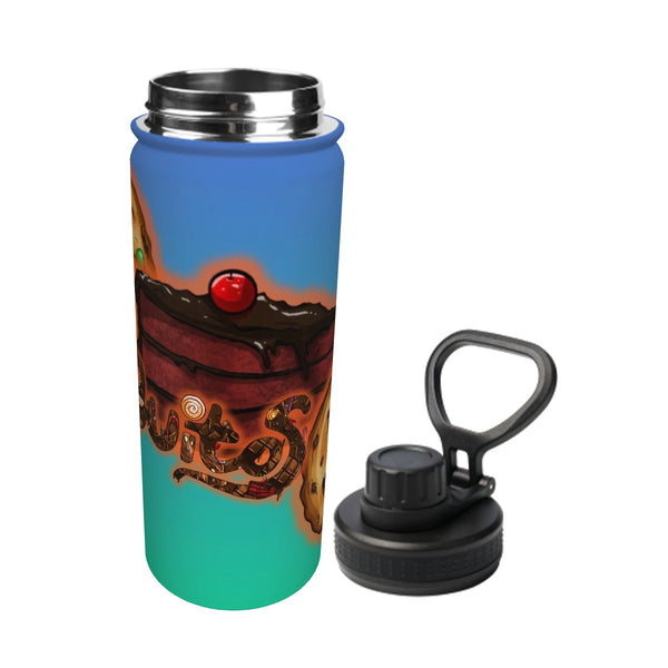 guitos™ Stash Chocolate Cake Sweets Sports Insulated Water Bottle Elementary Middle School Foldable Handle Hinge Cap (Teal/Blue)