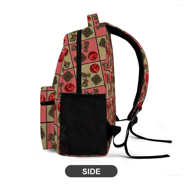 guitos™ Cherry Checkered Leopard Print Gecko Lollipop Kids Elementary Middle School Backpack Bookbag (Pink/Beige)