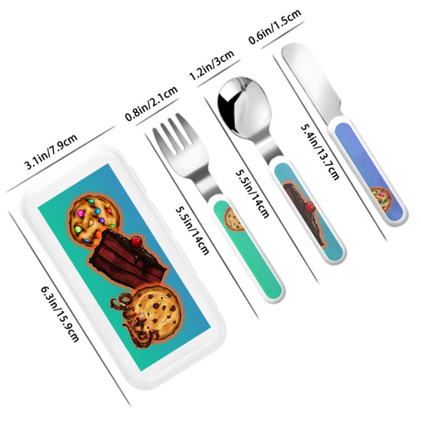 guitos™ Stash Chocolate Cookie Sweets Kids Cutlery Set Stainless Steel Utensils Fork Spoon Knife Travel Case Sweets Gecko Graphic (Teal/Blue)