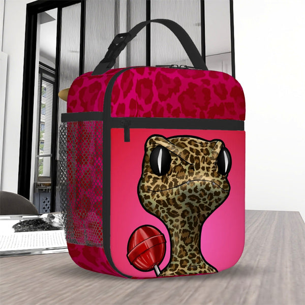 guitos™ Cherry Lollipop Insulated Lunch Bag Kids Elementary School Lunch Box Leopard Print Animal Print Gecko Graphic (Red/Pink)