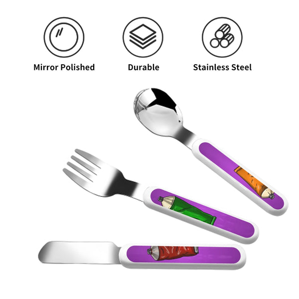 guitos™ Max Artist Paint Palette Kids Cutlery Set Stainless Steel Utensils Fork Spoon Knife Travel Case Artist Gecko Graphic (Purple)