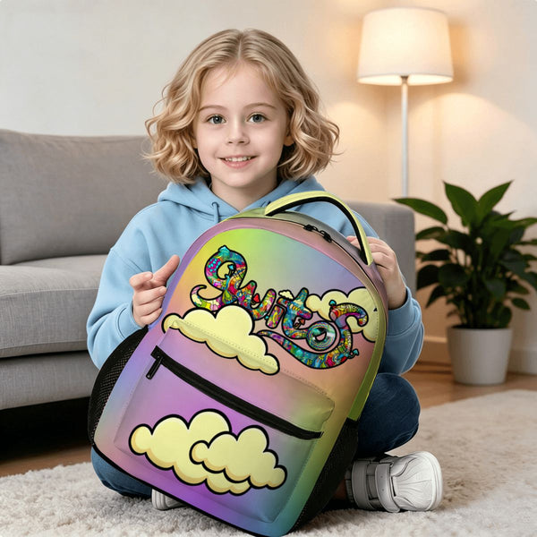 guitos™ Joyride Pop Art Clouds Backpack Kids Elementary Middle School School Bag Bookbag Gecko Graphic (Pastel Rainbow)
