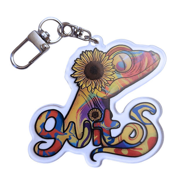 guitos™ Sol Rainbow Swirl Gecko Die-Cut Acrylic Backpack Keychain