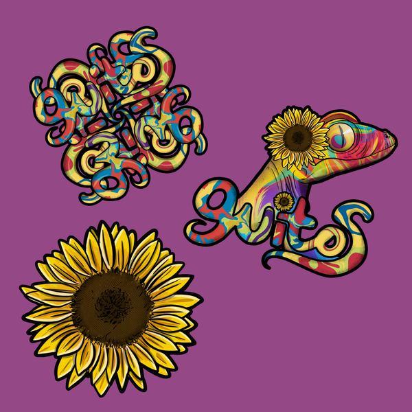 guitos™ Sol Checkered Rainbow Swirl Gecko Sunflower Kids Elementary Middle School Backpack Bookbag (Purple/Yellow)