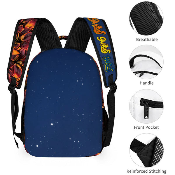 guitos™ Luna Midnight Floral Moon Backpack Kids Elementary Middle School School Bag Bookbag Starry Gecko Graphic (Blue)