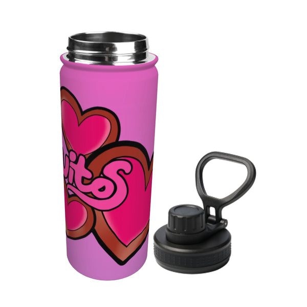 guitos™ Joyride Big Hearts Sports Insulated Water Bottle Elementary Middle School Foldable Handle Hinge Cap (Pink/Purple)