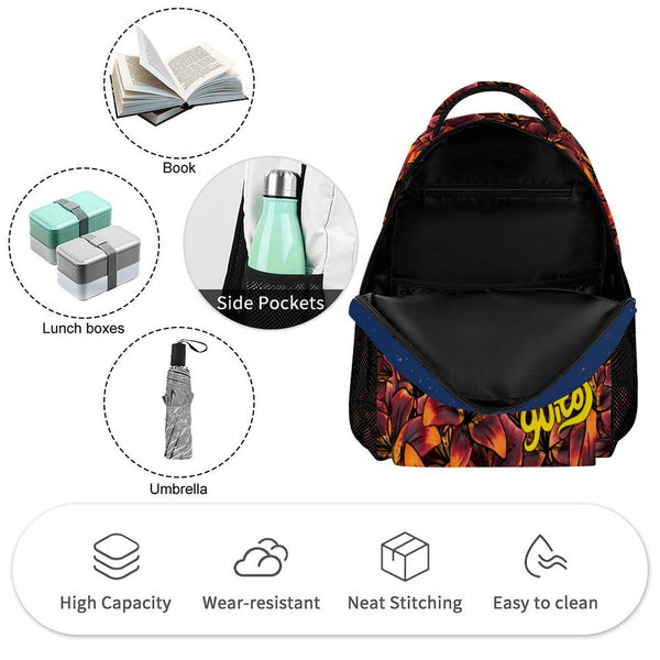 guitos™ Luna Midnight Floral Moon Backpack Kids Elementary Middle School School Bag Bookbag Starry Gecko Graphic (Blue)