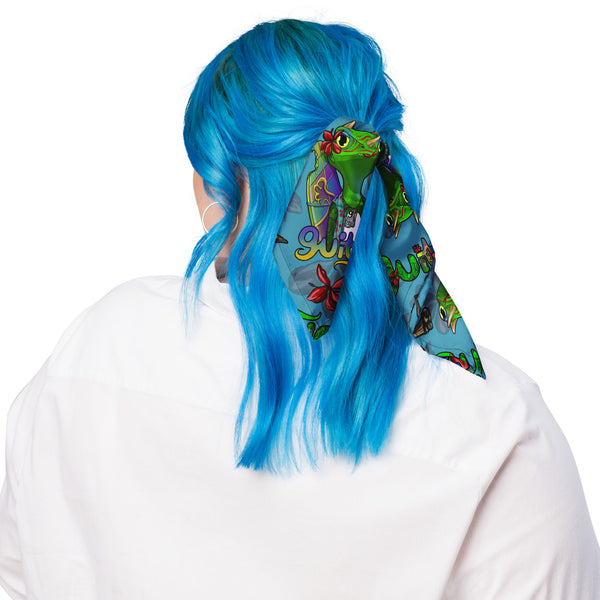 guitos Nalu Hawaiian Red Hibiscus Gecko Recycled Bandana Scarf