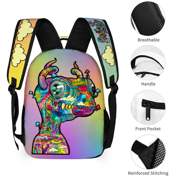 guitos™ Joyride Pop Art Clouds Backpack Kids Elementary Middle School School Bag Bookbag Gecko Graphic (Pastel Rainbow)