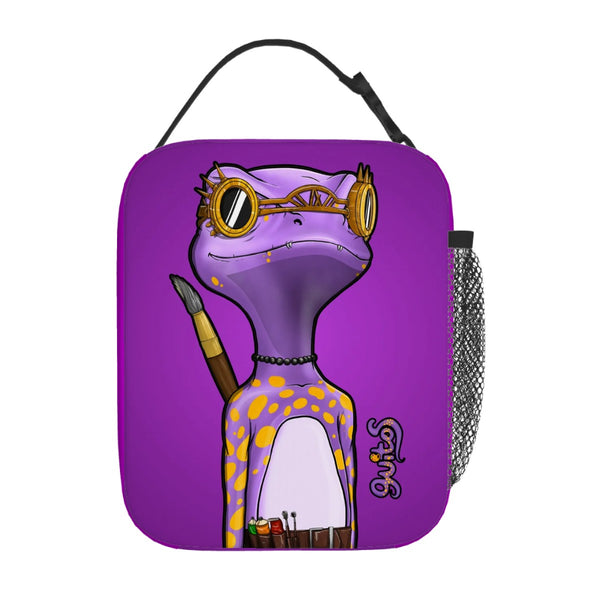 guitos™ Max Artist Paint Palette Gecko Kids Elementary Middle School Insulated Lunch Bag Box (Purple/Yellow)