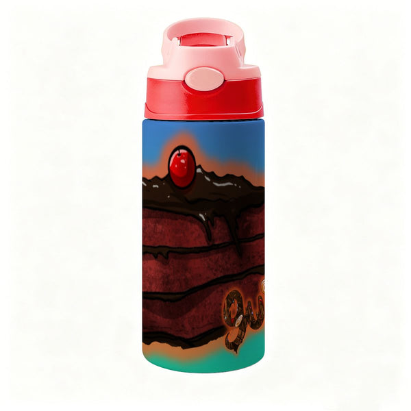 guitos™ Stash Chocolate Cake Sweets Kids Water Bottle Toddler Preschool Kindergarten Flip Straw Handle Leakproof Sweets Gecko Graphic (Teal/Blue)