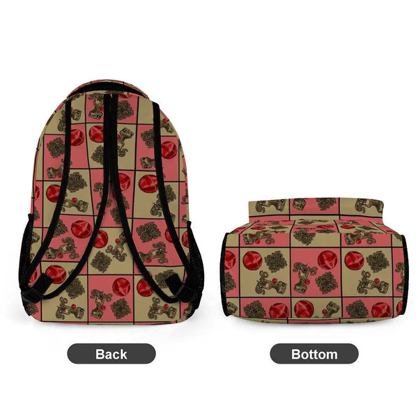 guitos™ Cherry Checkered Leopard Print Gecko Lollipop Kids Elementary Middle School Backpack Bookbag (Pink/Beige)