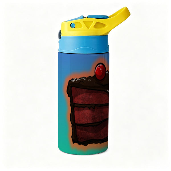 guitos™ Stash Chocolate Cake Sweets Kids Water Bottle Toddler Preschool Kindergarten Flip Straw Handle Leakproof Sweets Gecko Graphic (Teal/Blue)