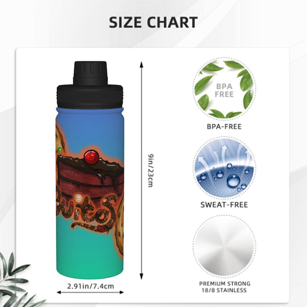 guitos™ Stash Chocolate Cake Sweets Sports Insulated Water Bottle Elementary Middle School Foldable Handle Hinge Cap (Teal/Blue)