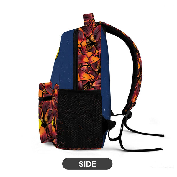 guitos™ Luna Midnight Floral Moon Backpack Kids Elementary Middle School School Bag Bookbag Starry Gecko Graphic (Blue)