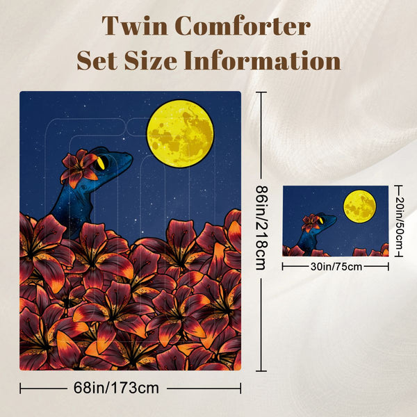 guitos Luna Midnight Starry Moon Gecko Twin Comforter Set with Pillowcase