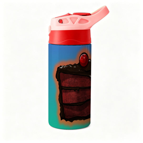 guitos™ Stash Chocolate Cake Sweets Kids Water Bottle Toddler Preschool Kindergarten Flip Straw Handle Leakproof Sweets Gecko Graphic (Teal/Blue)
