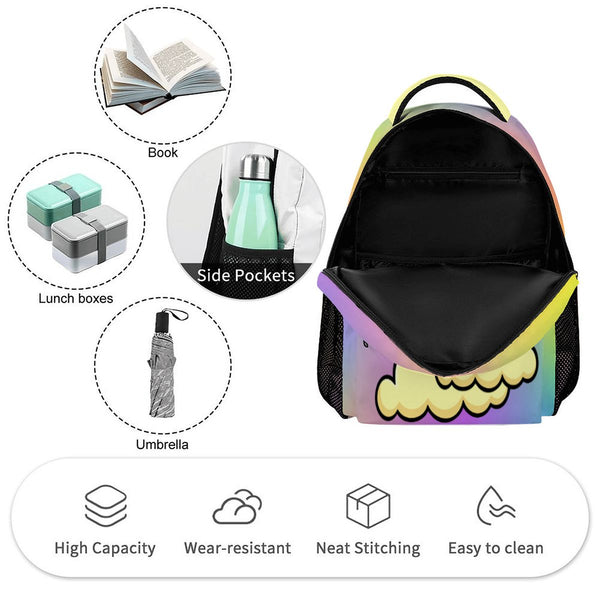 guitos™ Joyride Pop Art Clouds Backpack Kids Elementary Middle School School Bag Bookbag Gecko Graphic (Pastel Rainbow)
