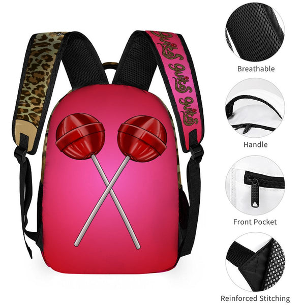 guitos™ Cherry Lollipop Backpack Kids Elementary Middle School Bag Bookbag Leopard Print Animal Print Gecko Graphic (Red/Pink)
