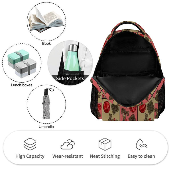 guitos™ Cherry Checkered Leopard Print Gecko Lollipop Kids Elementary Middle School Backpack Bookbag (Pink/Beige)