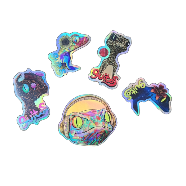 guitos Gecko Holographic Waterproof Vinyl Stickers 5-Pack Bundle