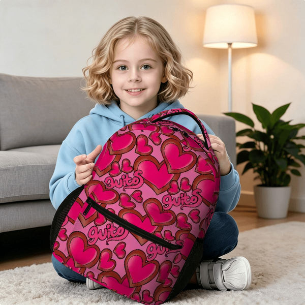 guitos™ Joyride Big Hearts Backpack Kids Elementary Middle School School Bag Bookbag Gecko Graphic (Pink/Red)