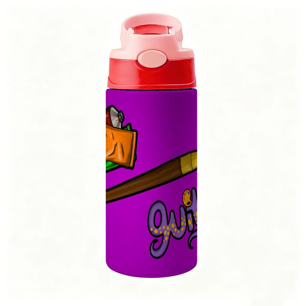 guitos™ Max Artist Paint Palette Kids Water Bottle Toddler Preschool Kindergarten Flip Straw Handle Leakproof Artist Gecko Graphic (Purple/Yellow)