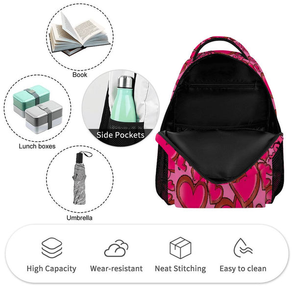 guitos™ Joyride Big Hearts Backpack Kids Elementary Middle School School Bag Bookbag Gecko Graphic (Pink/Red)