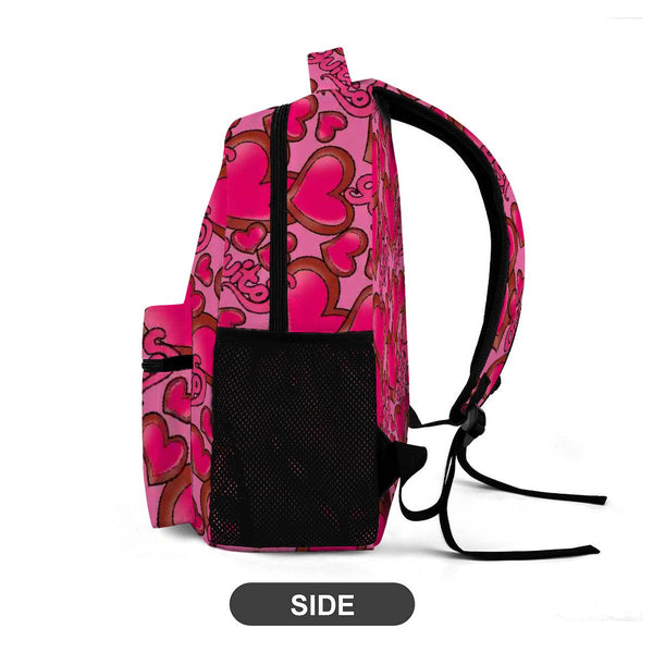 guitos™ Joyride Big Hearts Backpack Kids Elementary Middle School School Bag Bookbag Gecko Graphic (Pink/Red)