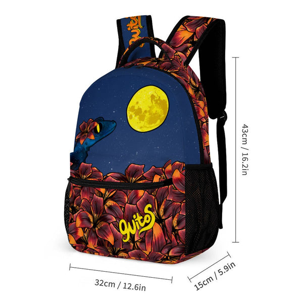 guitos™ Luna Midnight Floral Moon Backpack Kids Elementary Middle School School Bag Bookbag Starry Gecko Graphic (Blue)