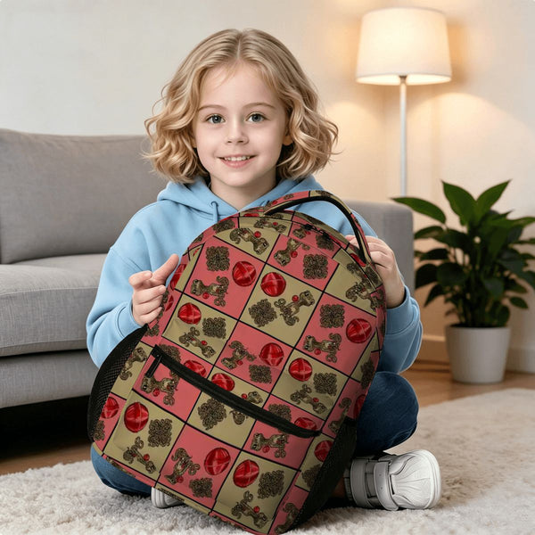 guitos™ Cherry Checkered Leopard Print Gecko Lollipop Kids Elementary Middle School Backpack Bookbag (Pink/Beige)