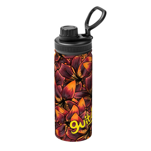 guitos™ Luna Fiery Floral Sports Insulated Water Bottle Elementary Middle School Foldable Handle Hinge Cap (Red/Orange)