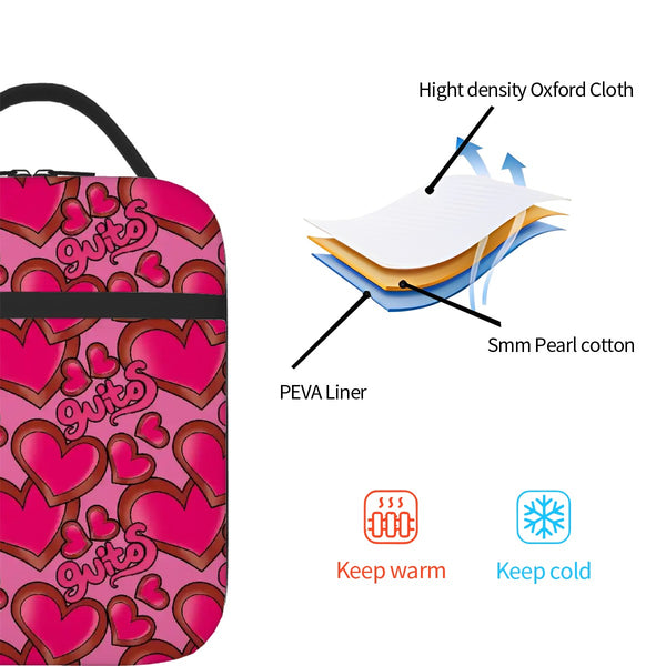 guitos™ Joyride Big Hearts Insulated Lunch Bag Kids Elementary School Lunch Box (Pink/Red)