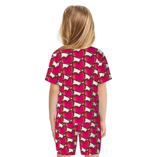 guitos Joyride Red Hearts Print Kids Short Sleeve Pajama Set