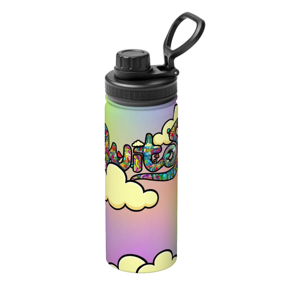 guitos™ Joyride Pop Art Clouds Sports Insulated Water Bottle Elementary Middle School Foldable Handle Hinge Cap (Pastel Rainbow)