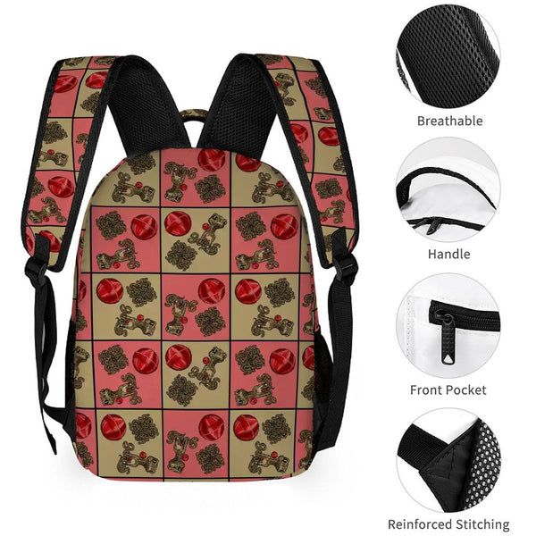 guitos™ Cherry Checkered Leopard Print Gecko Lollipop Kids Elementary Middle School Backpack Bookbag (Pink/Beige)