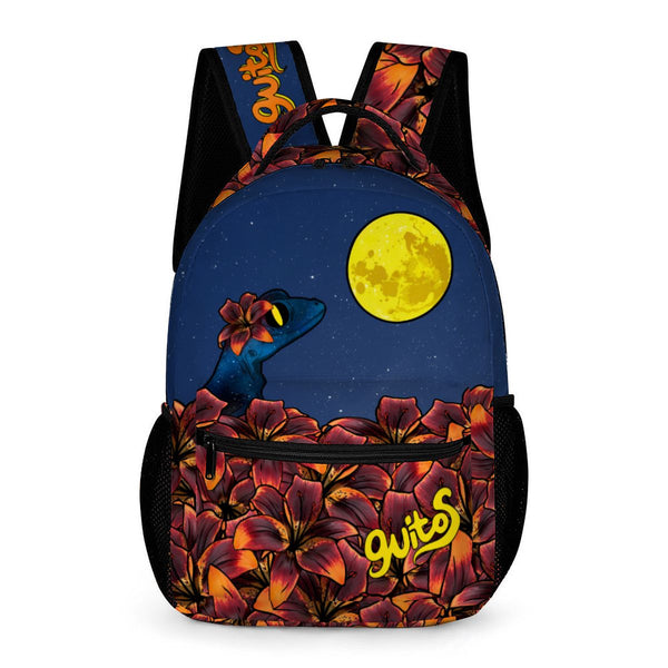guitos™ Luna Midnight Floral Moon Backpack Kids Elementary Middle School School Bag Bookbag Starry Gecko Graphic (Blue)