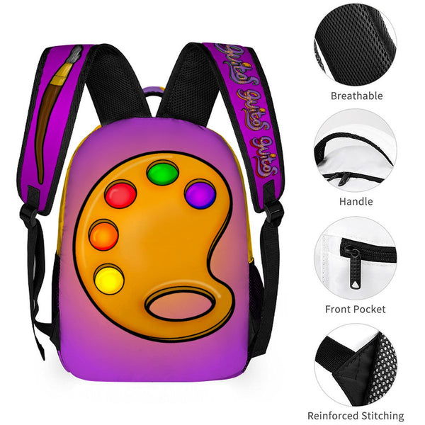guitos™ Max Artist Paint Palette Gecko Kids Elementary Middle School Backpack Bookbag (Purple/Yellow)