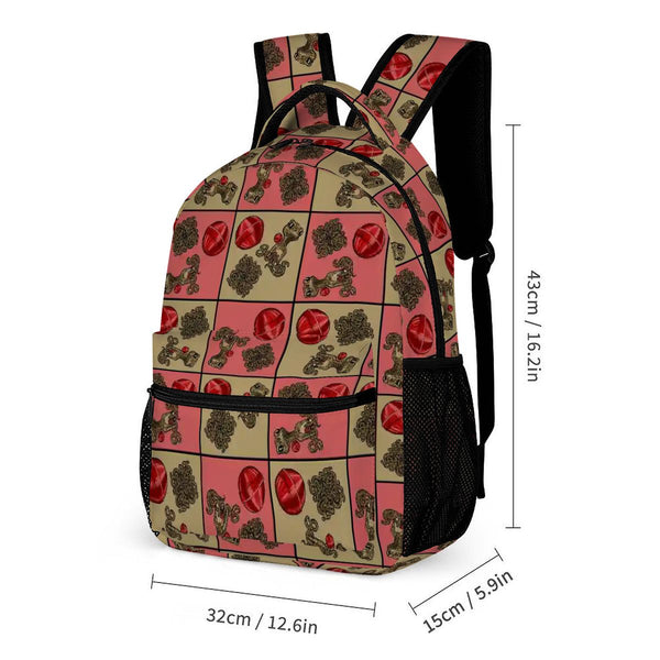 guitos™ Cherry Checkered Leopard Print Gecko Lollipop Kids Elementary Middle School Backpack Bookbag (Pink/Beige)