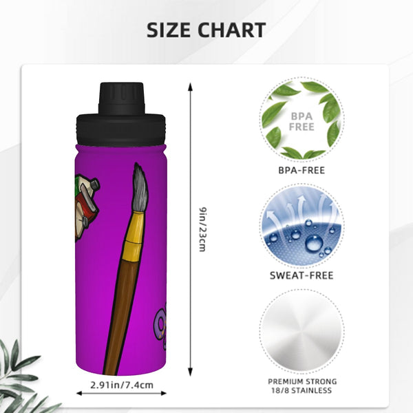 guitos™ Max Artist Paint Palette Sports Insulated Water Bottle Elementary Middle School Foldable Handle Hinge Cap (Purple)