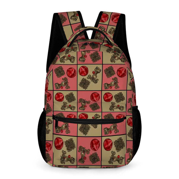 guitos™ Cherry Checkered Leopard Print Gecko Lollipop Kids Elementary Middle School Backpack Bookbag (Pink/Beige)
