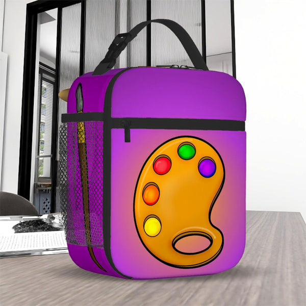 guitos™ Max Artist Paint Palette Gecko Kids Elementary Middle School Insulated Lunch Bag Box (Purple/Yellow)