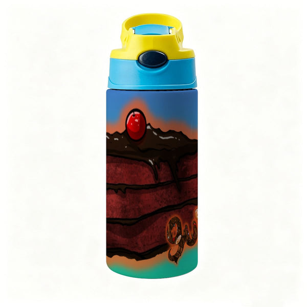 guitos™ Stash Chocolate Cake Sweets Kids Water Bottle Toddler Preschool Kindergarten Flip Straw Handle Leakproof Sweets Gecko Graphic (Teal/Blue)