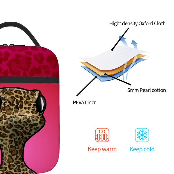 guitos™ Cherry Lollipop Insulated Lunch Bag Kids Elementary School Lunch Box Leopard Print Animal Print Gecko Graphic (Red/Pink)