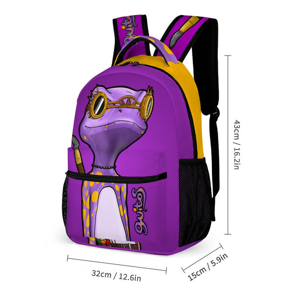 guitos™ Max Artist Paint Palette Gecko Kids Elementary Middle School Backpack Bookbag (Purple/Yellow)